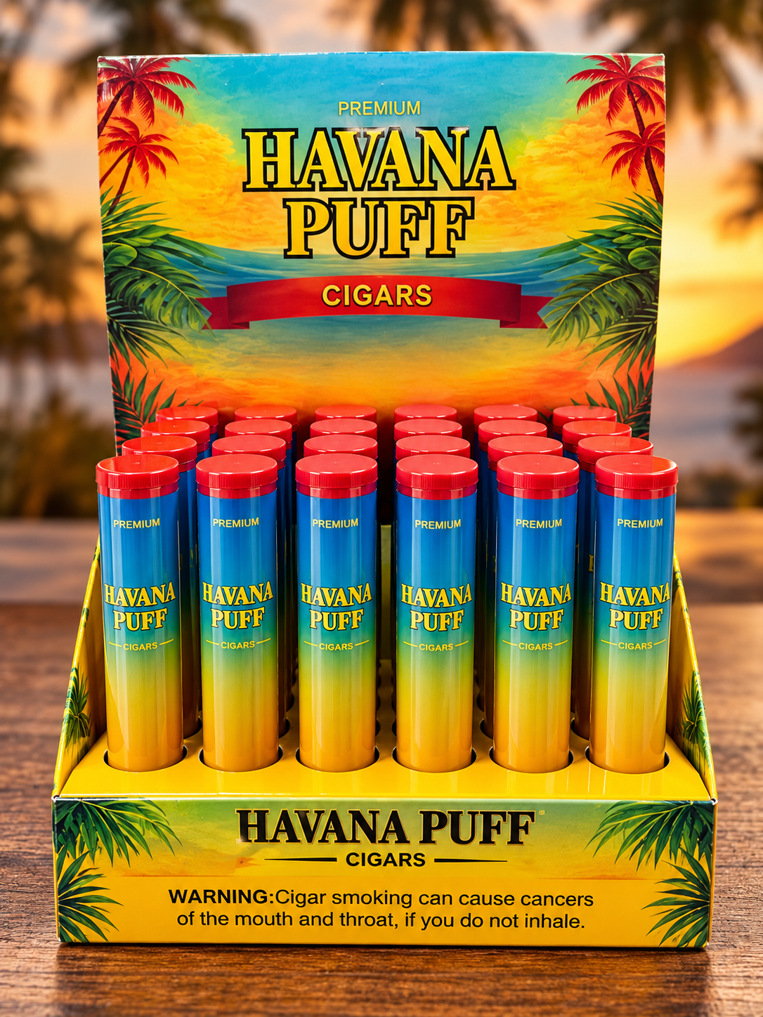 Havana Puff cigar display with individually tubed cigars